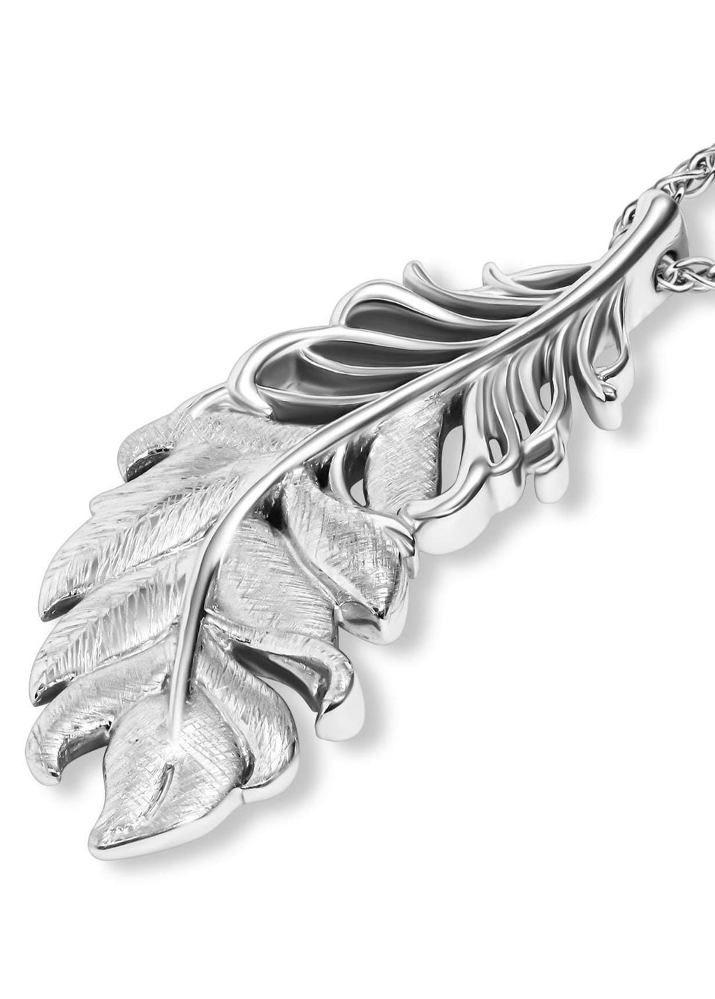 White Gold Feather Pendant - Unisex