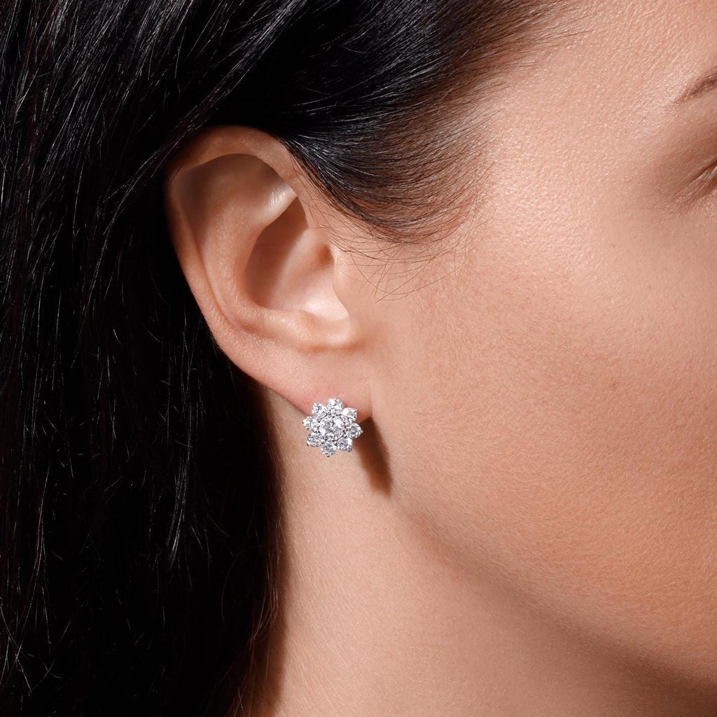White Gold Diamond Flower Earrings