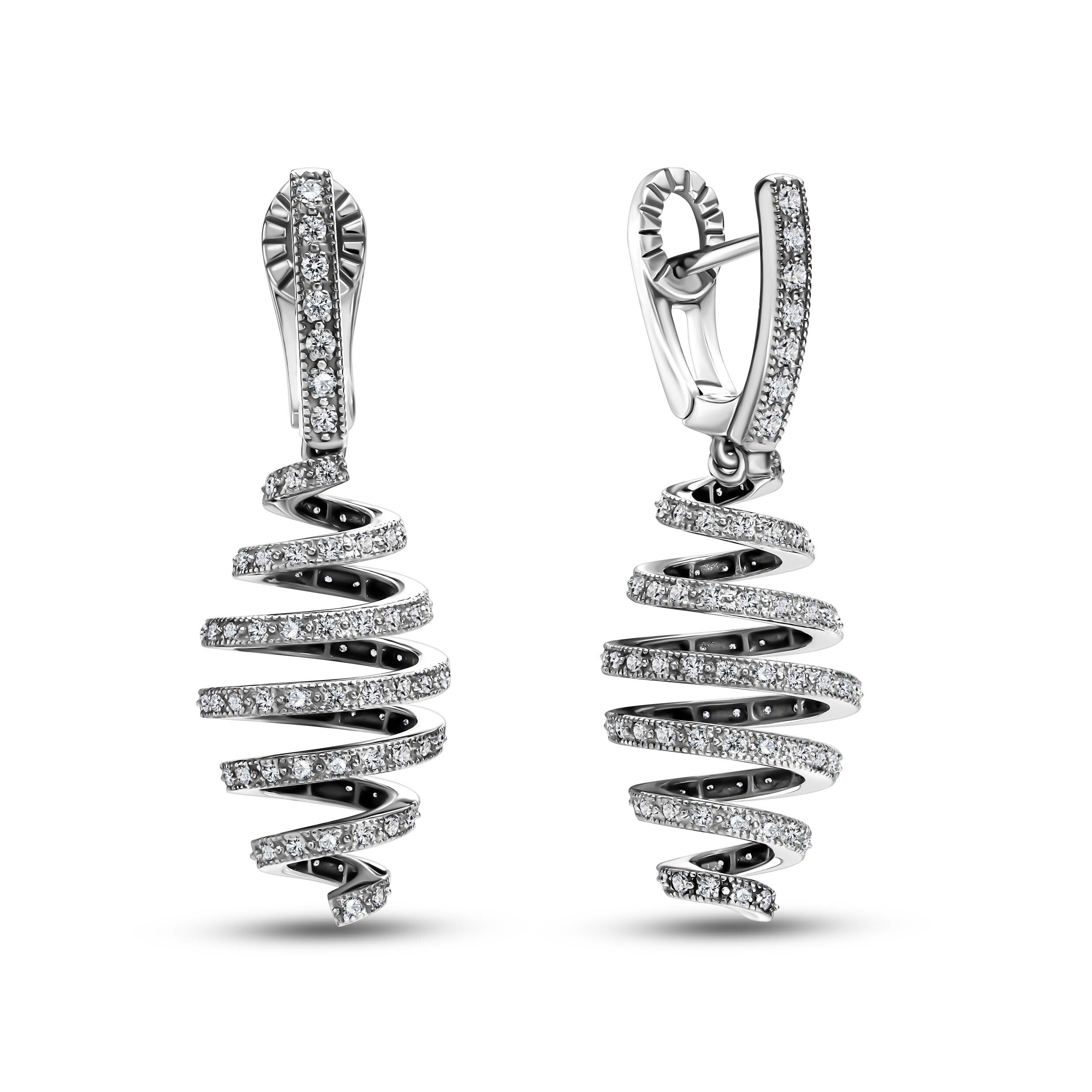 Handcrafted White Gold Diamond Spiral Earrings Elegant