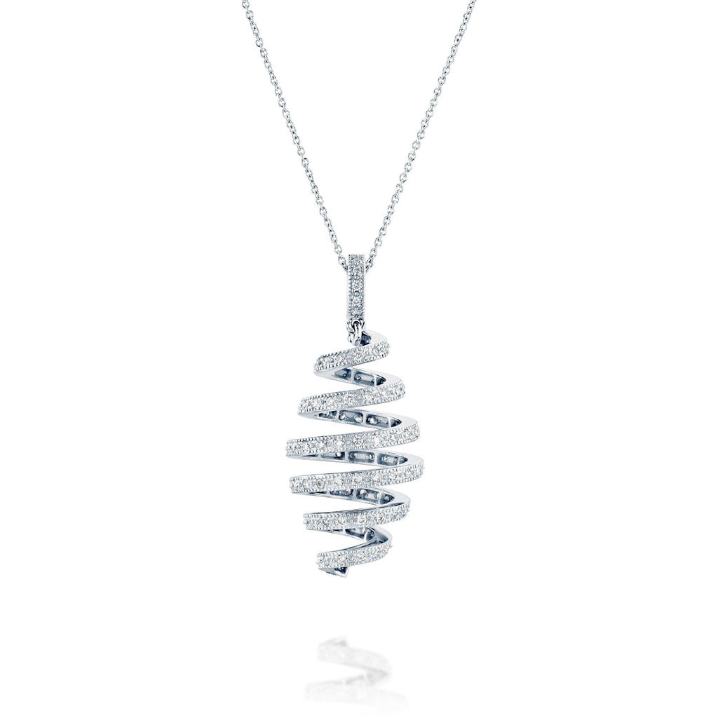 Handcrafted White Gold Spiral Diamond Pendant Necklace