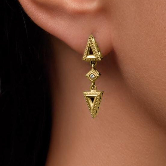 "Dance of Forms" Yellow Gold Diamond Earrings Handcrafted
