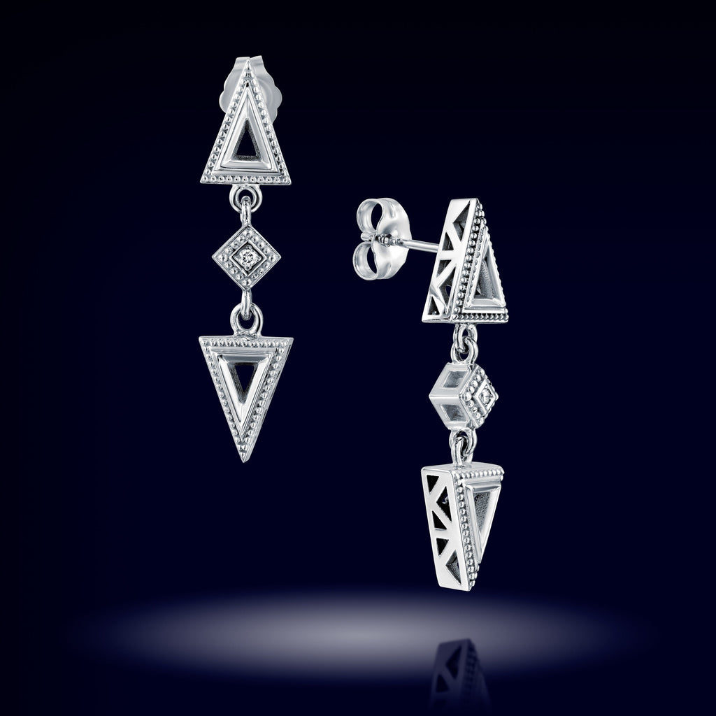 "Dance of Forms" White Gold Diamond Dangle Earrings Handcrafted