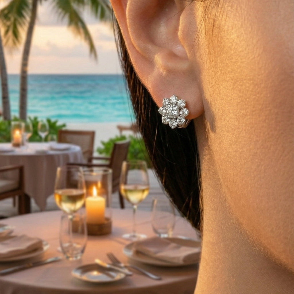 White Gold Diamond Flower Earrings