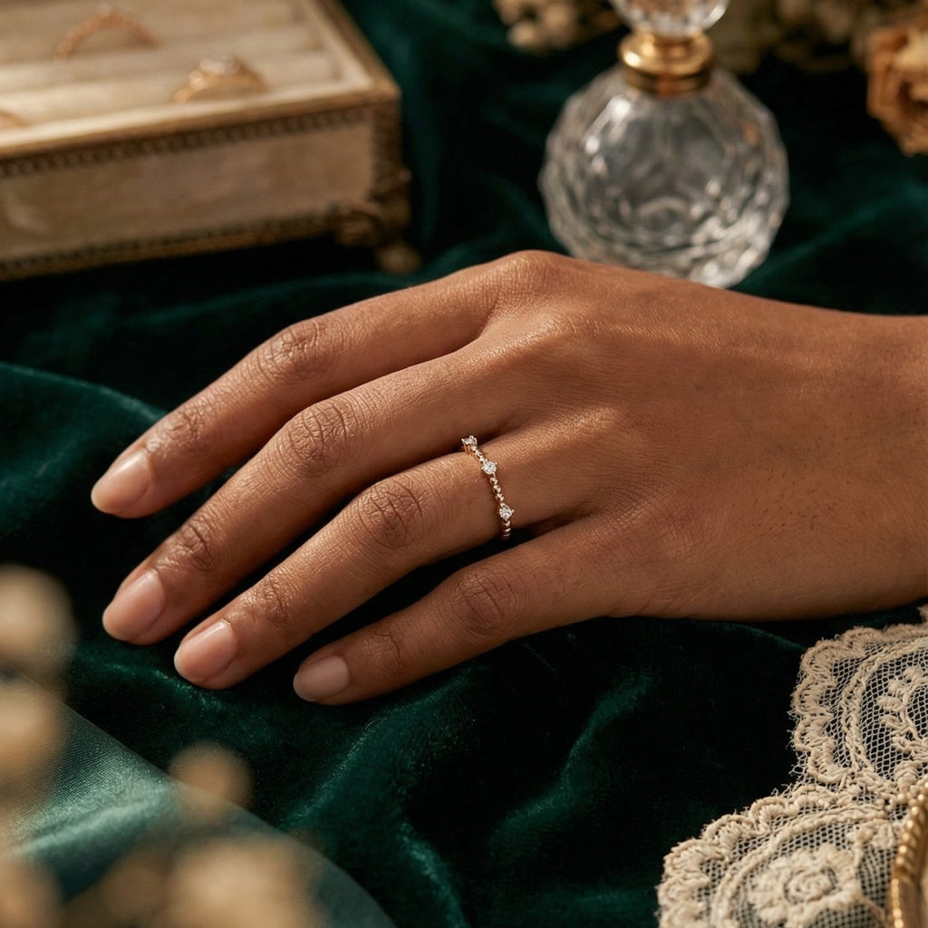 Mini Chic Rose. Minimalist Gold Ring with Diamond