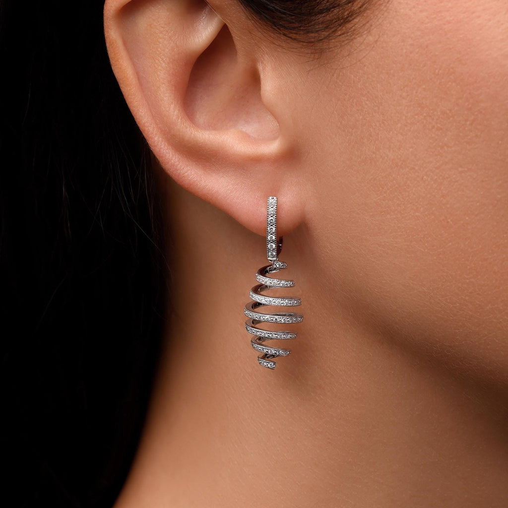 Handcrafted White Gold Diamond Spiral Earrings Elegant