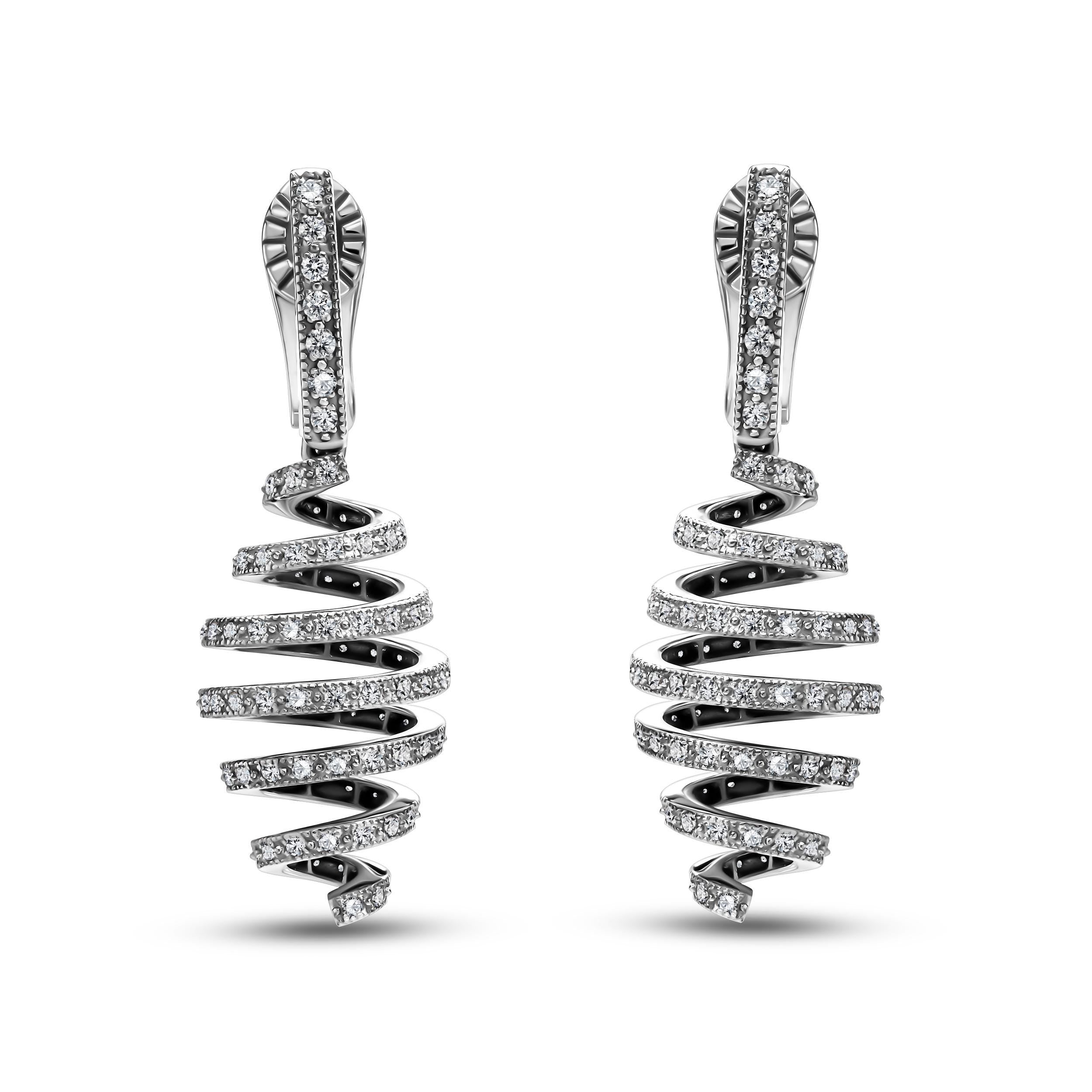 Handcrafted White Gold Diamond Spiral Earrings Elegant