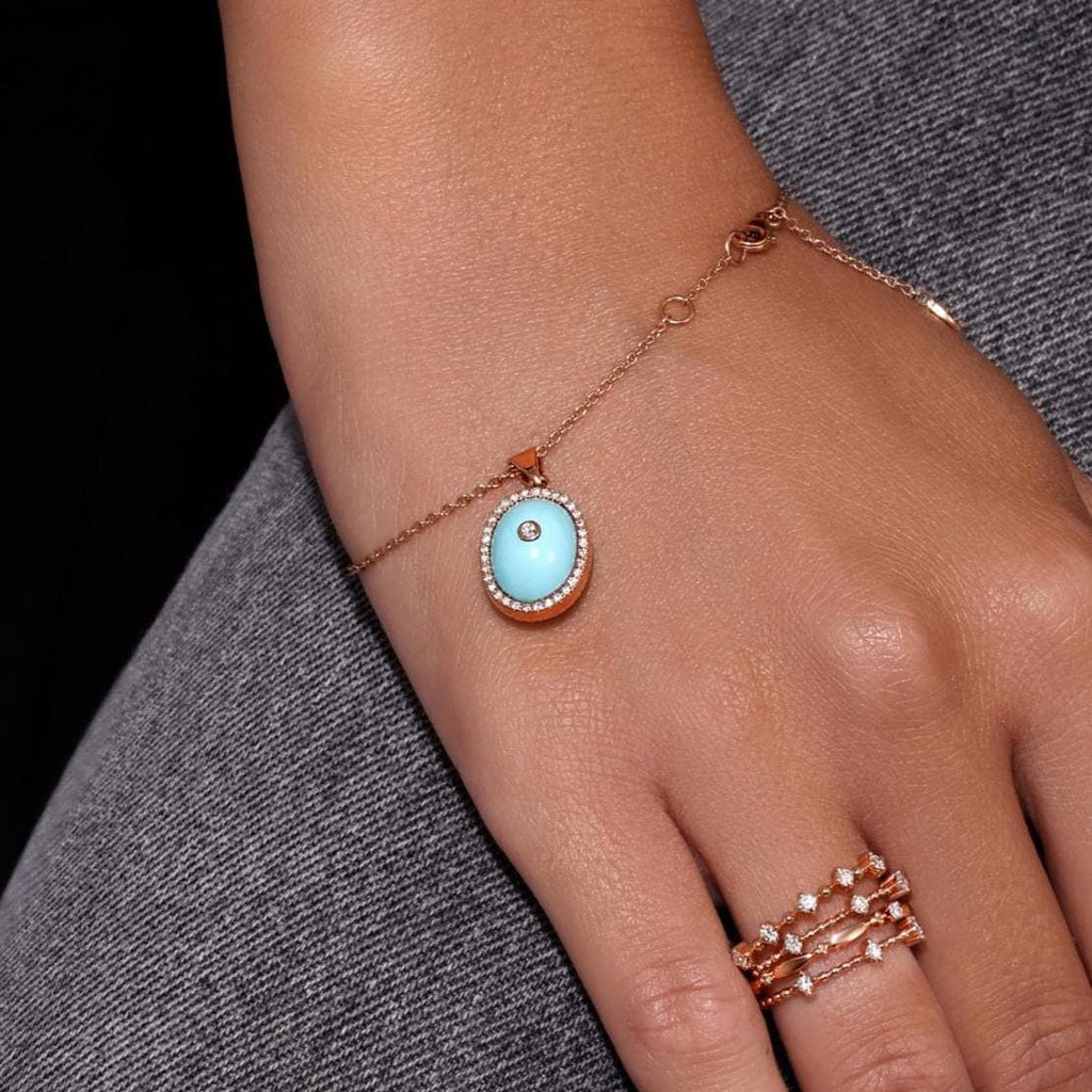 Gold Turquoise Pendant with Diamonds