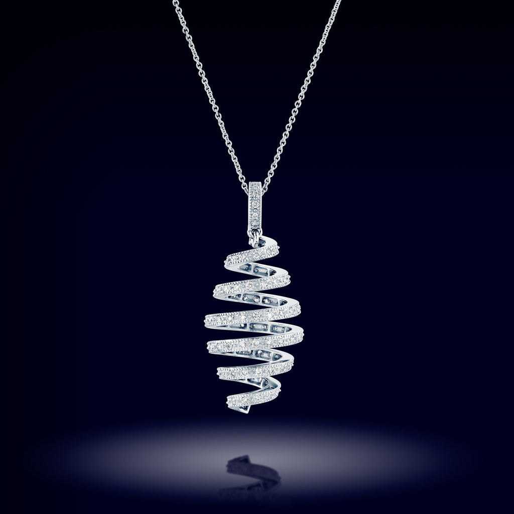 Handcrafted White Gold Spiral Diamond Pendant Necklace
