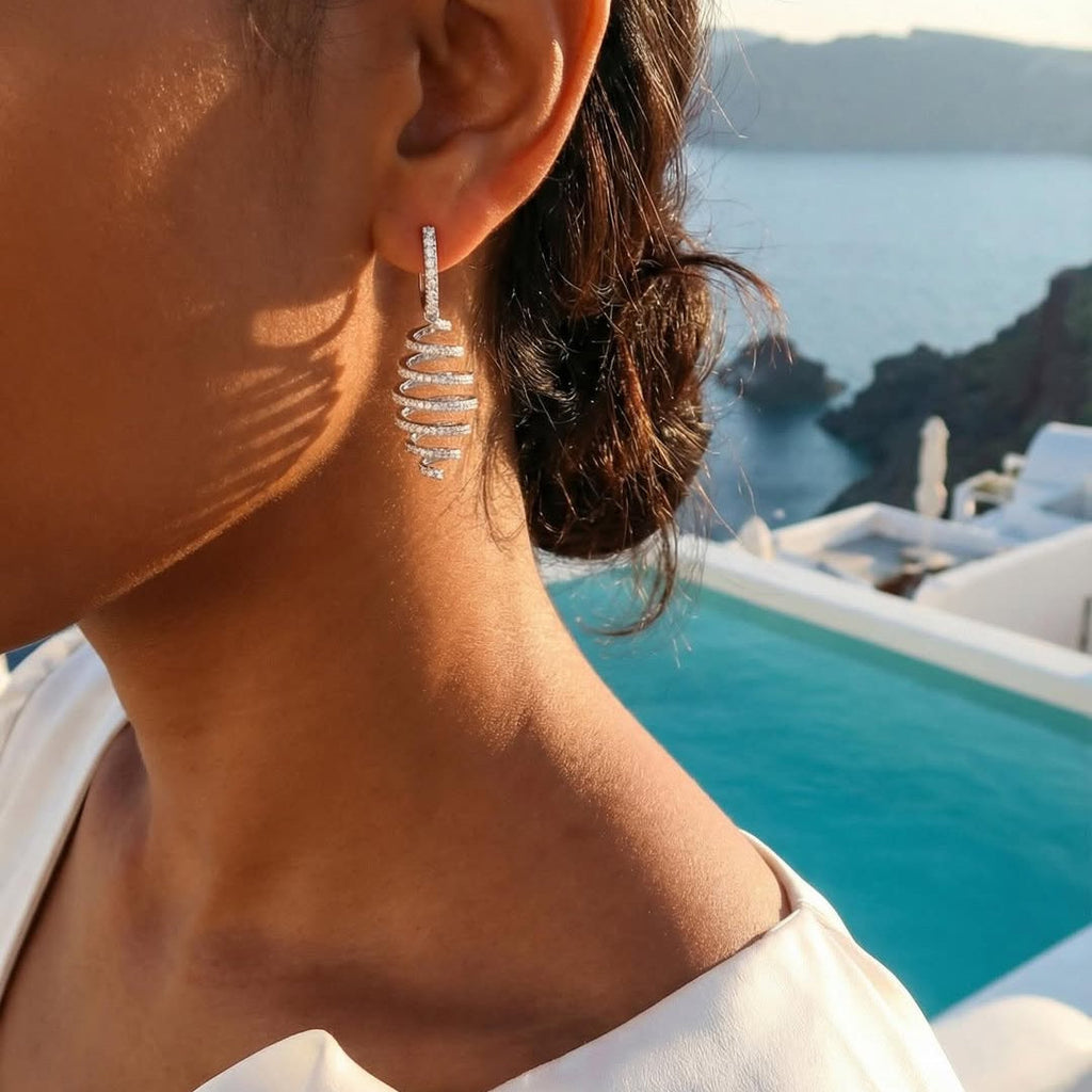 Handcrafted Yellow Gold Spiral Diamond Earrings